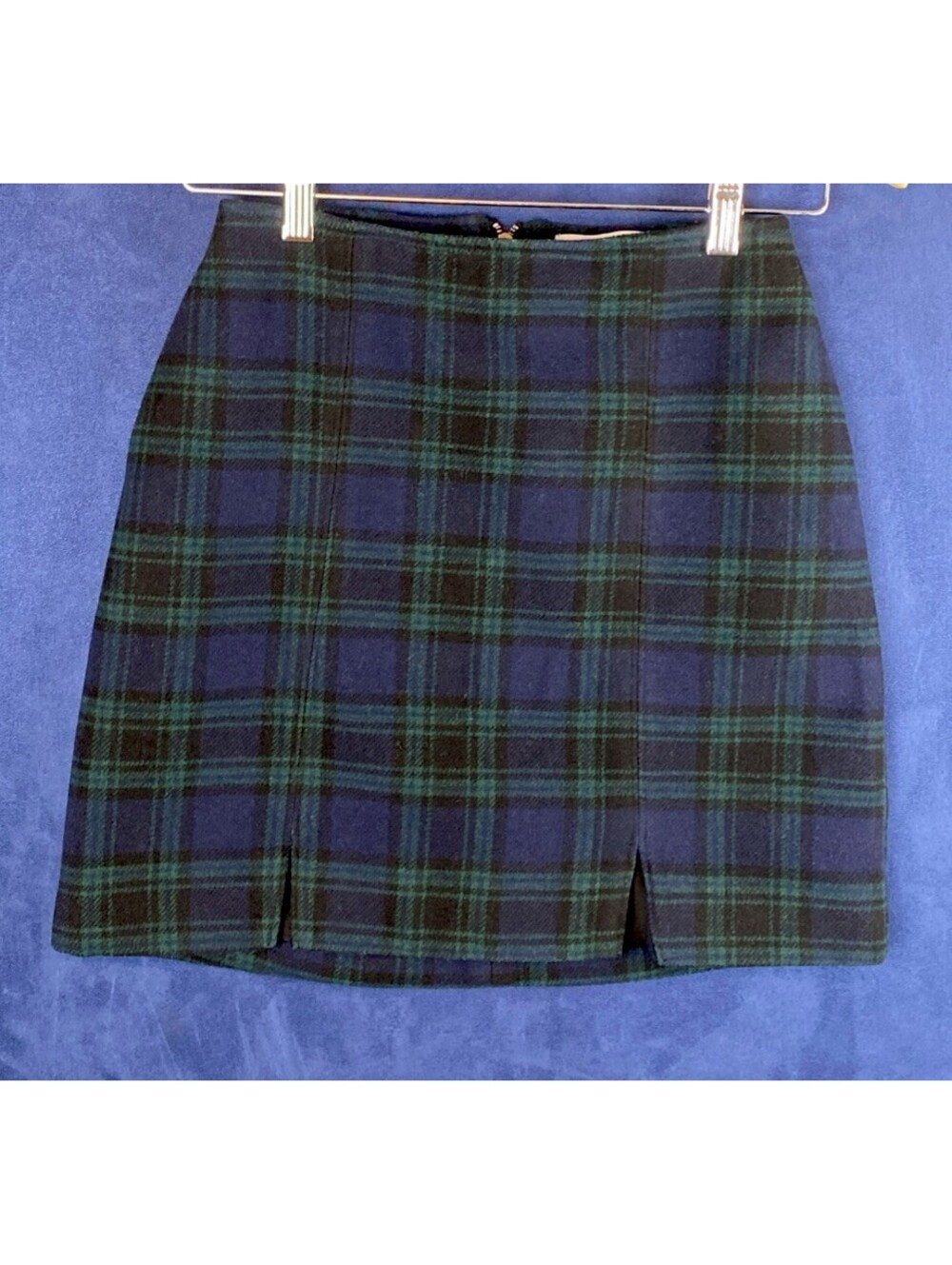 Hollister Womens Mini Skirt XS Green Purple Plaid  High-Rise Wool Blend Preppy